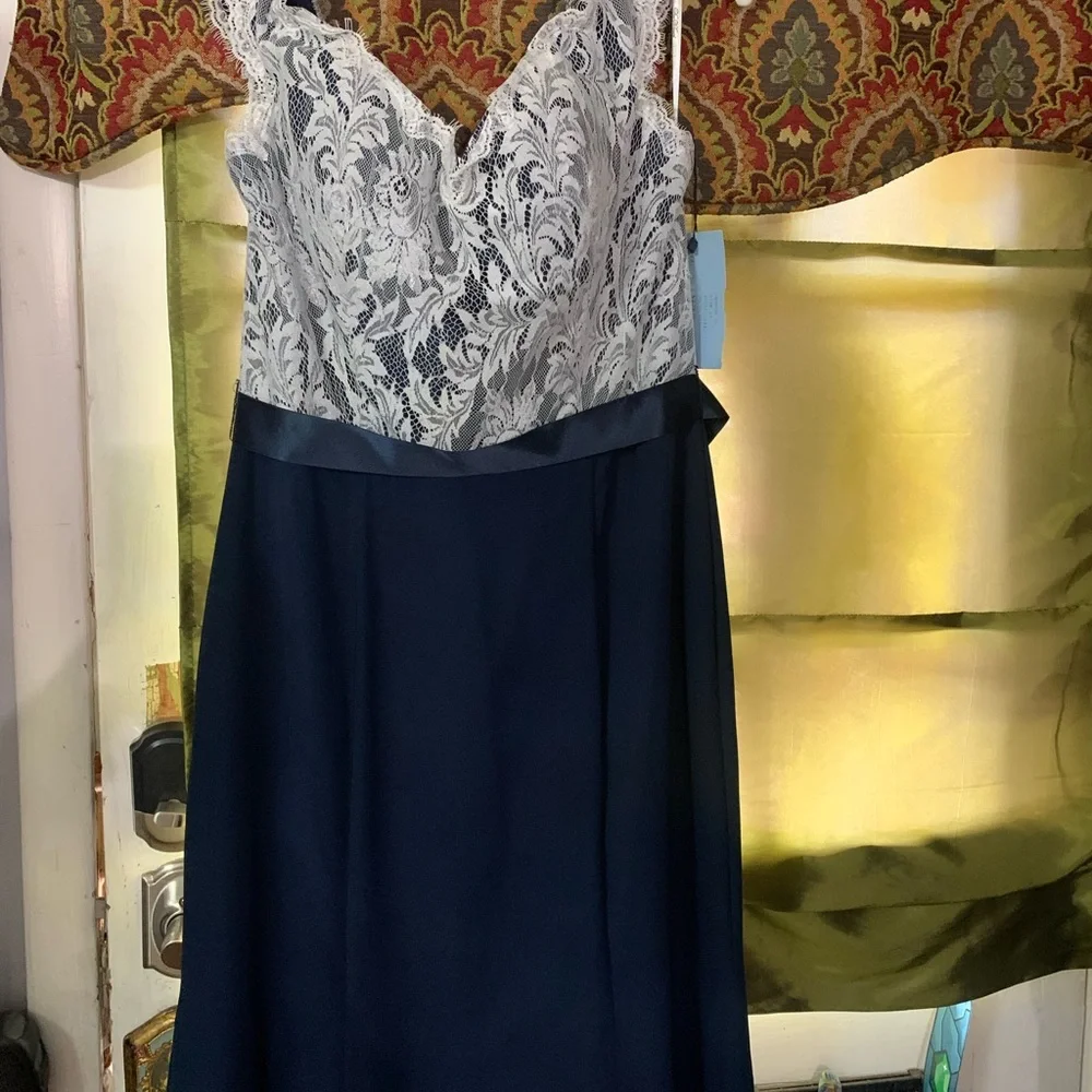 Da Vinci sz14 White Lace & Navy Chiffon Mermaid Bridesmaids Dress Floor Length - Picture 2 of 13